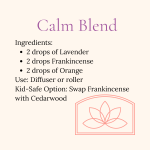 Calm Blend essential oil card, for stress relief and relaxation